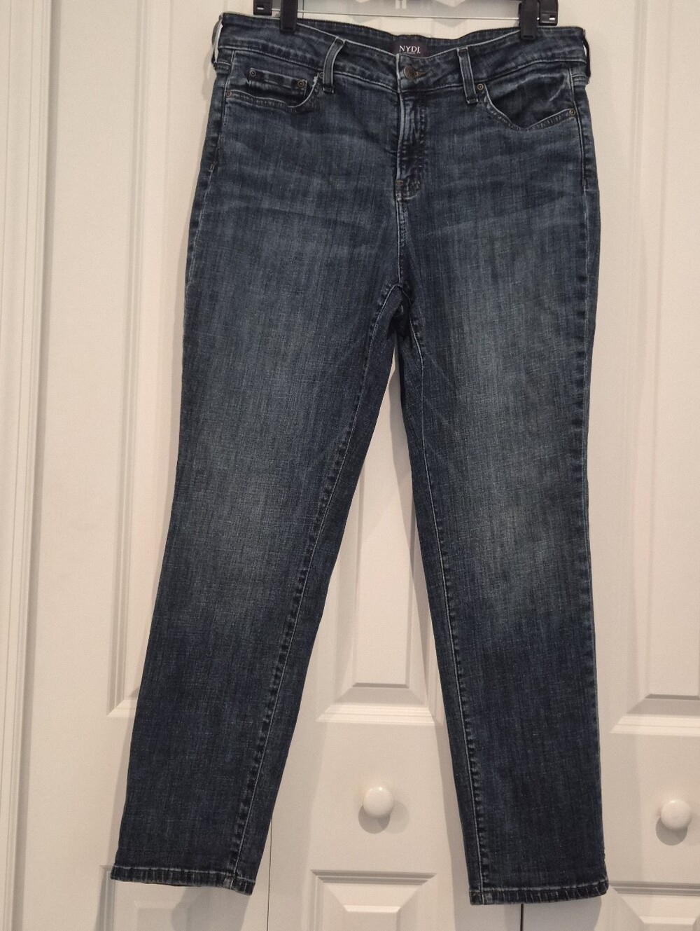 NYDJ Boyfriend Dark Wash Hi- Rise Denim Jeans Size 12 Lift Tuck 34 X 29